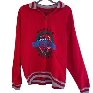 Coca Cola 80's Vintage Red/Grey Winter Sports 1/4 Zip Sweatshirt L